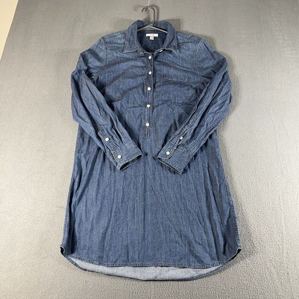 J.Crew Dress Women Size 12 Blue Keeper Shirt Collared 3/4 Sleeve Chambray Casual
